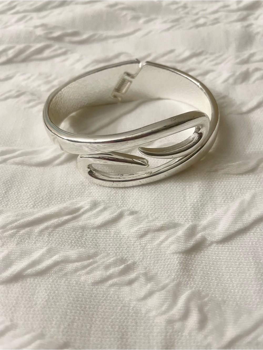 Silver Sculptural Open Cuff Bracelet
